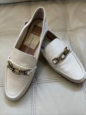 Dolce Vita Ivory Leather Loafers with Gold Hardware Size 9.5